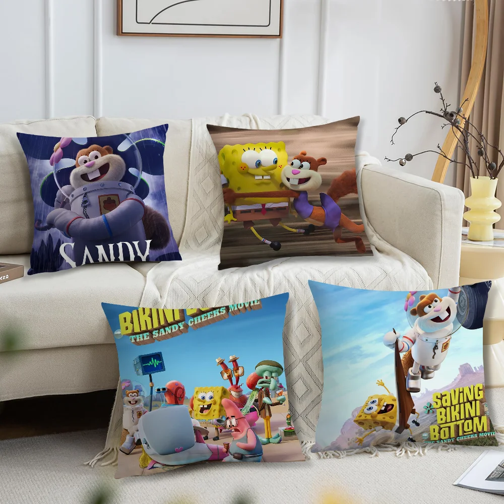 Cartoon S-SpongeBobs Cute Pillow Case Square Cushion Room Bedroom Headboard Sofa Living Backrest Car Accessories Nap Time