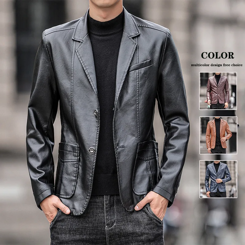 

Men's PU leather suit 2024 spring new casual jacket korean slim lapel leather suit leather jacket men's trend