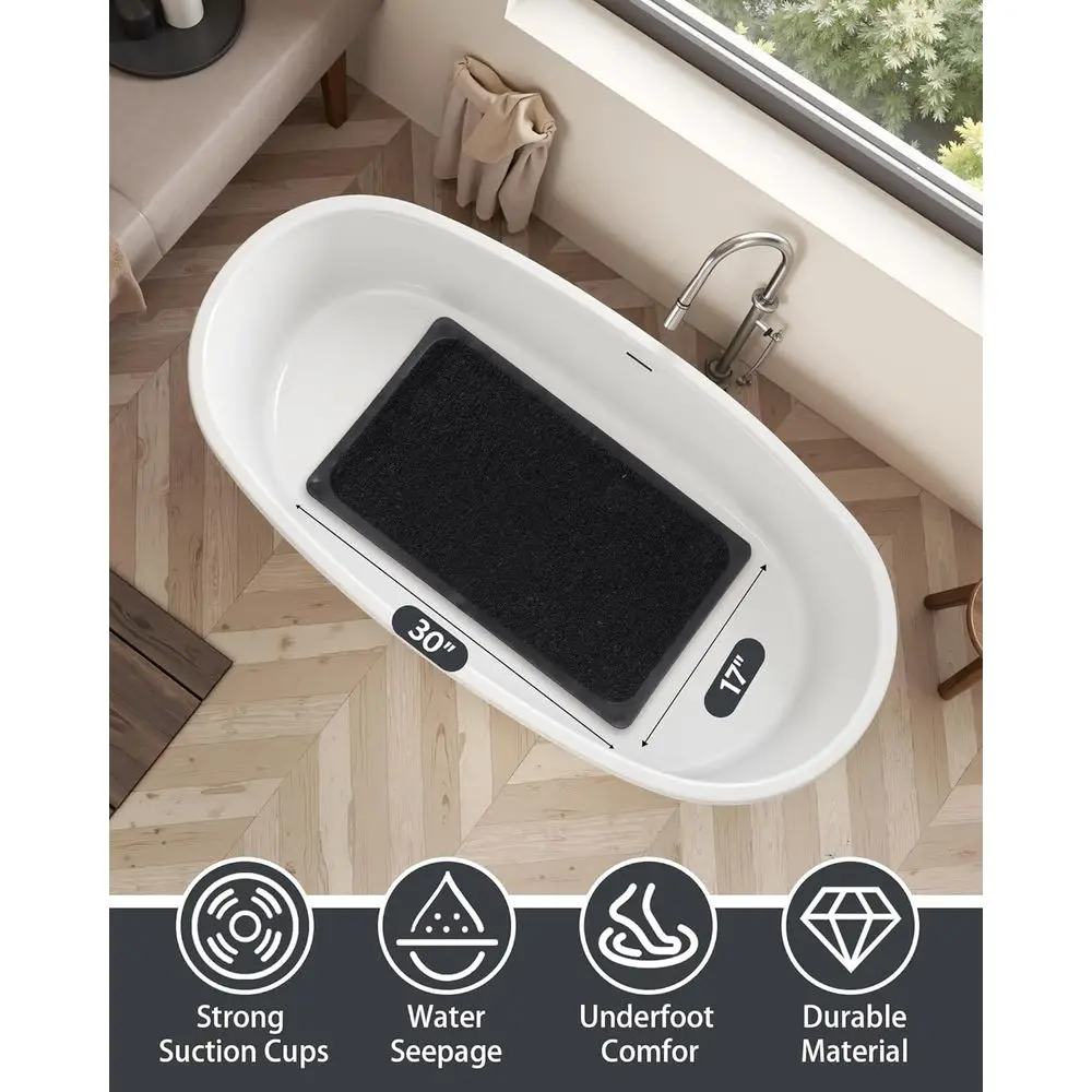 سجادة استحمام مضادة للانزلاق مقاس 17 × 30 بوصة مع أكواب شفط، ومنظف قدم الحمام، وتصميم سريع الجفاف لأرضيات الحمام المبللة (أسود) #2