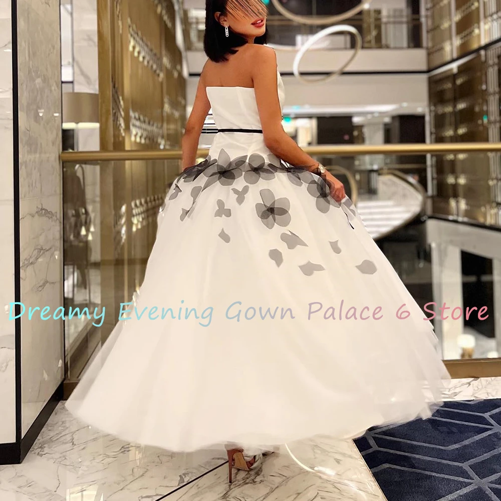 Customized Graceful Organza A-Line Flowers Evening Dress High Quality Floor Length Strapless vestidos para mujer Custom Size