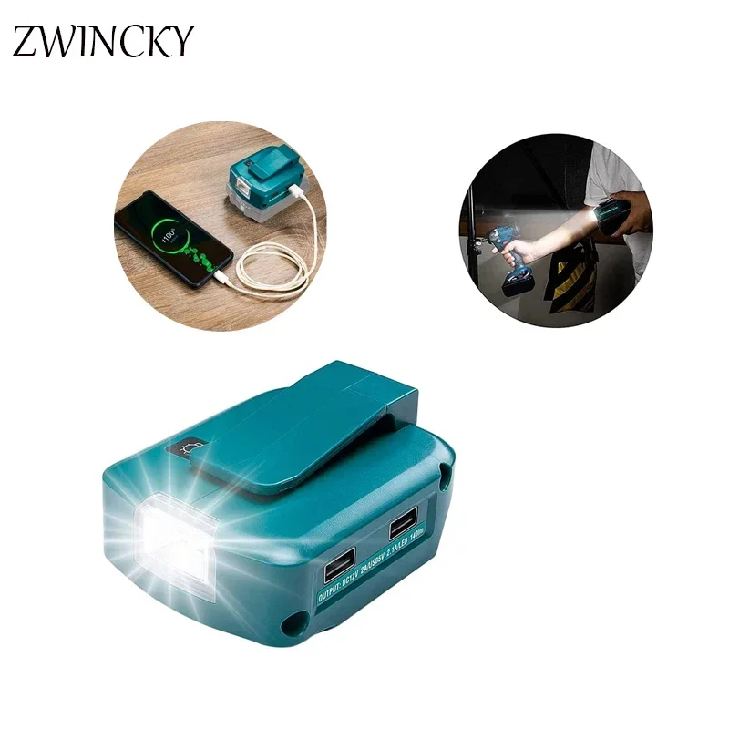 ZWINCKY 14.4V/18V Lion Battery Dual USB converter Port with LED work Light Spotlight Outdoor Flashlight for Makita 18V Batteries