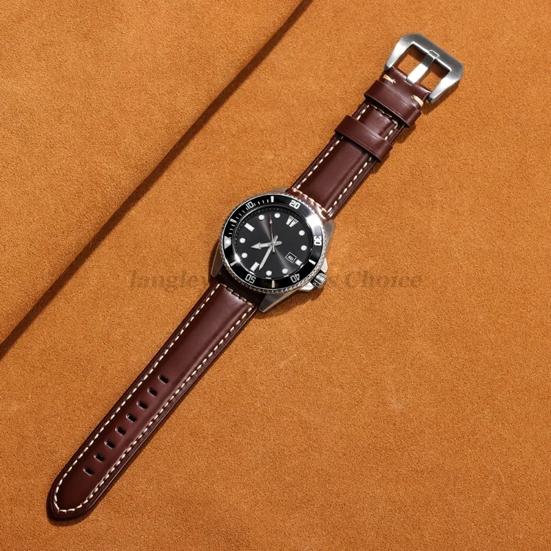 خمر جلد طبيعي حزام (استيك) ساعة لبانيراي ل Seiko ل أوميغا لامعة جلد البقر سوار الرجال اكسسوارات 20 مللي متر 22 مللي متر 24 مللي متر 26 مللي متر