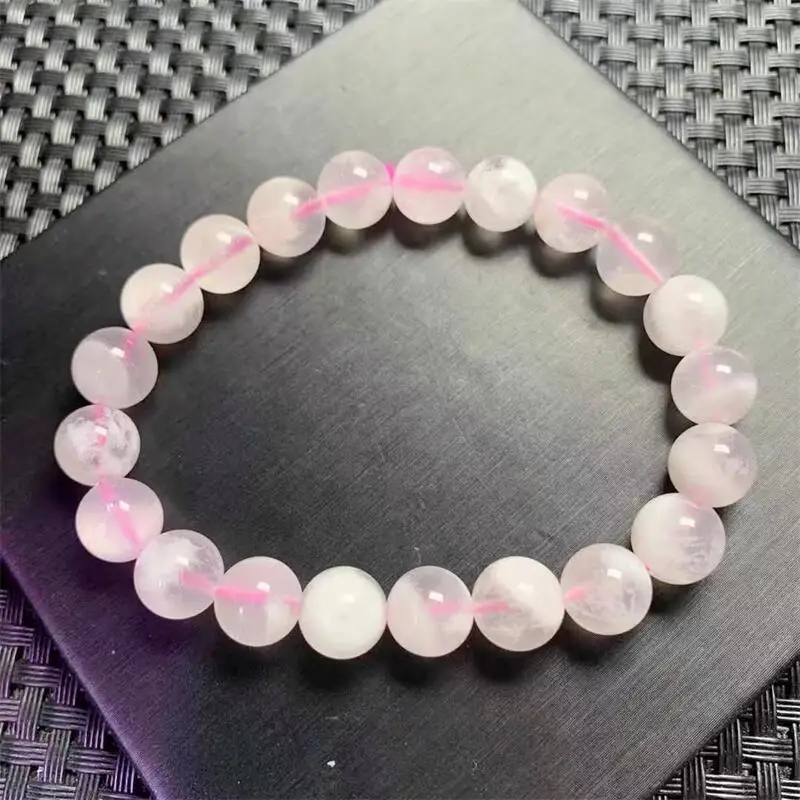 

9MM Natural Pink Snowflake Garden Quartz Bracelet Women Fashion Jewelry Single Circle Elastic Charoite Gift 1PCS