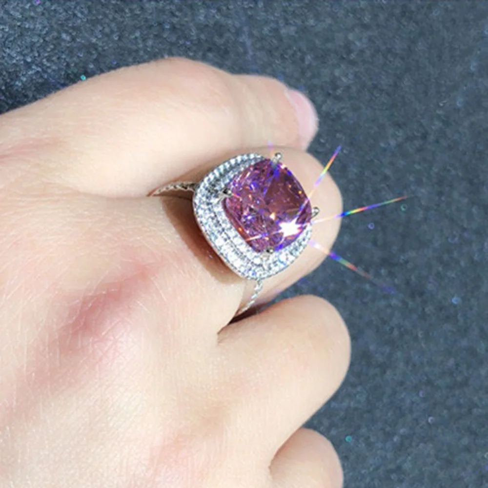 AAAAA Big Yellow Pink Zirconia Wedding 925 Silver Rings for Women Romantic Bridal Marriage Ceremony Party Rings Fashion Jewelry