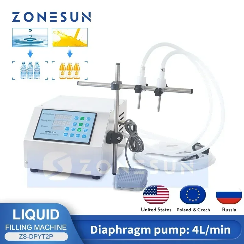 ZONESUN ZS-DPYT2P Liquid Filling Machine Semi-automatic Double Nozzles Beverage Juice Perfume Vial Water 50-4000ml Bottle Filler