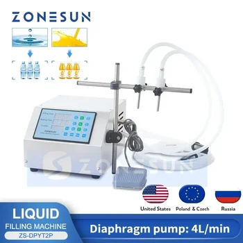 Zonesun ZS-DPYT2P Vloeibare Vulmachine Semi-Automatische Dubbele Nozzles Drank Sap Parfum Flacon Water 50-4000Ml Fles Vulmiddel