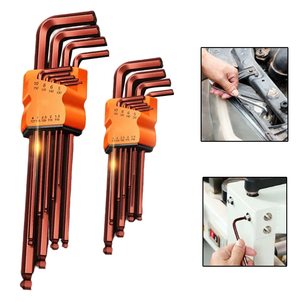 Projetos diy conjunto de chave sextavada de 9 peças ferramenta de reparo doméstico processo de corte quente de aço de alto carbono bordas precisas bordas suaves