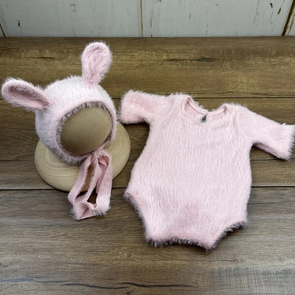Soft Knitted Newborn Photography Props Cosplay Adorable Rabbit Doll Prop Cute Lightweight Knitted Baby Outfit for Newborn