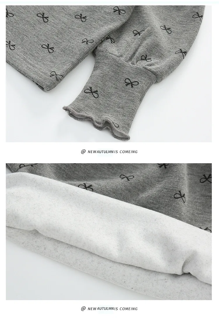 Neues Herbst-Winter-Kindermädchen-Unterhemd mit Schleifenmuster, langärmelig, Rüschen, Stehkragen, weich, warm, lässig, Innenoberteil – Detail 8