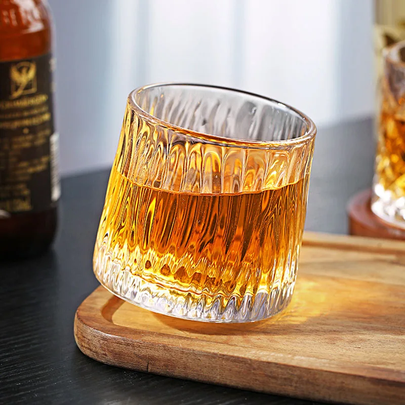 300ml Japan Whisky Glass Bowl Cup Rotatable Stripe Barley-bree Wine Glass Brandy Wine Drinkware Creative Transparent Household