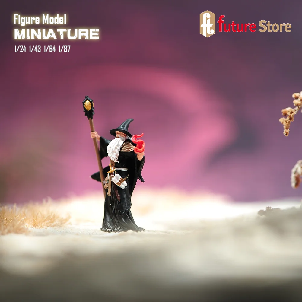 

Miniature Figure 1/87 1/64 1/43 1/24 1/18 Male White Beard Old Man Magic Hat Wand Mini Diorama Figurines Doll Model Scene Props