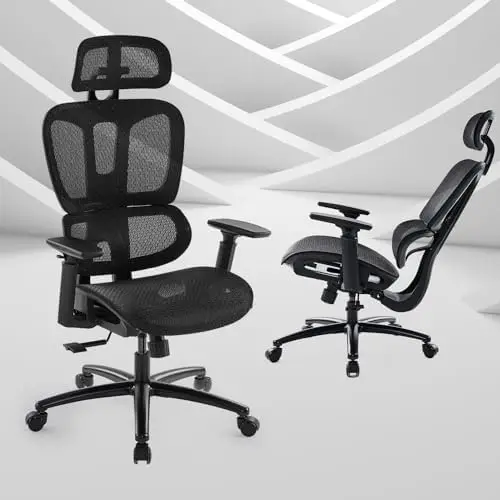 

JOMA Office Chair High Back Office Desk Chair with 3D Armrest Adjustable Headrest Lumbar Support Mesh Computer Chair with Swive