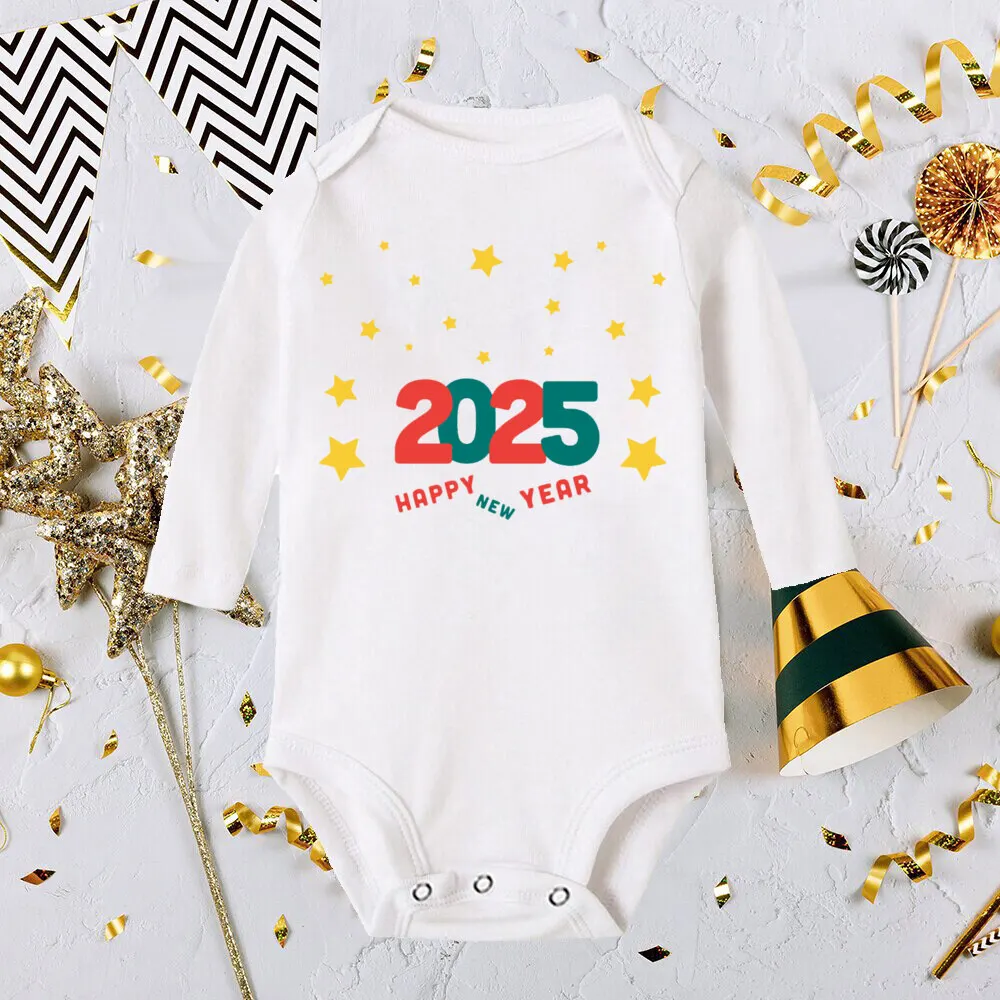 Hello 2025 Newborn Baby Rompers Long Sleeve Infant Jumpsuit It\'s My First New Year Baby Boys Girls New Year Ropa Clothes