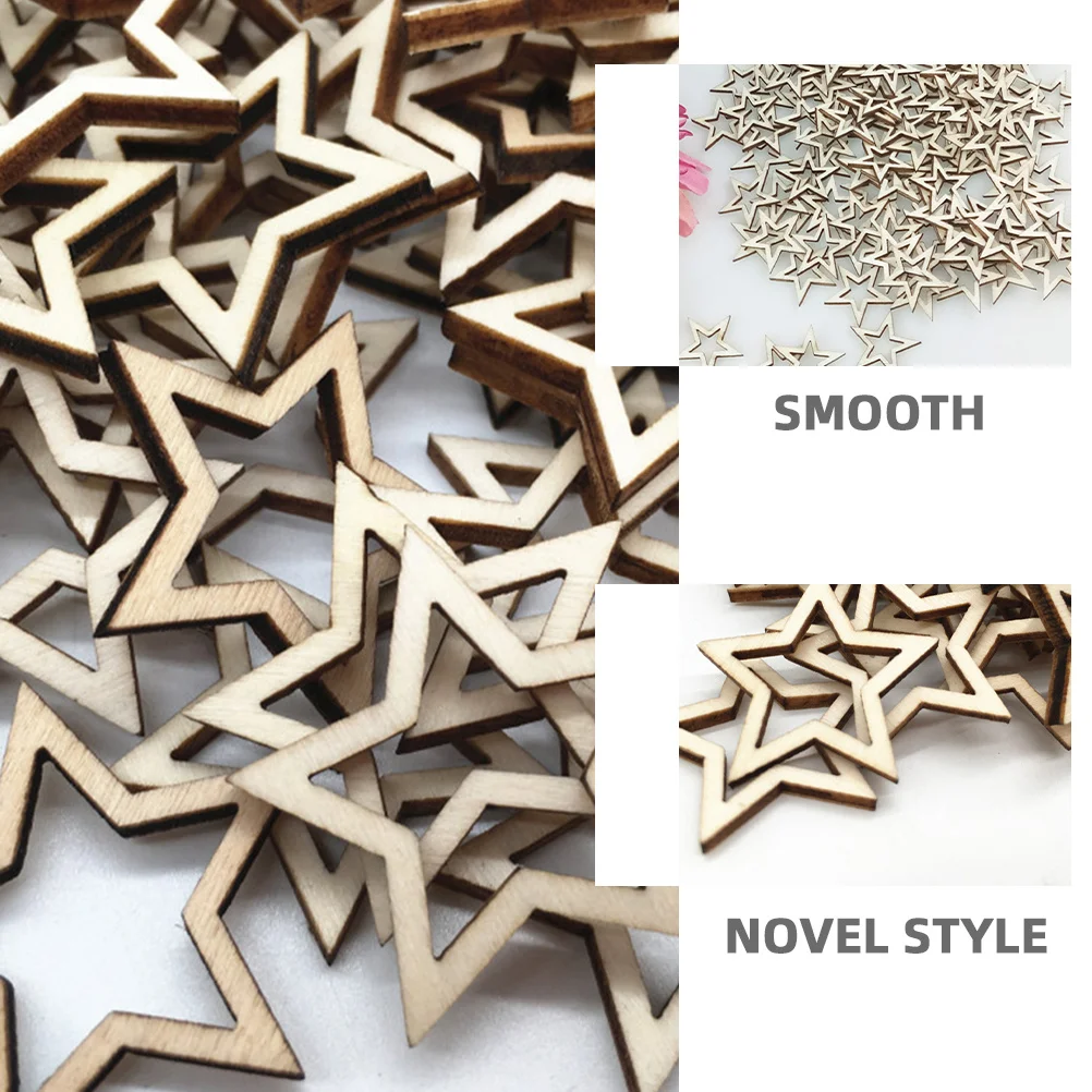 

100Pcs Wood Star Slices Natural Blank Wooden Cutouts DIY Decor Valentine's Wedding Crafts Accessories Wood Stars