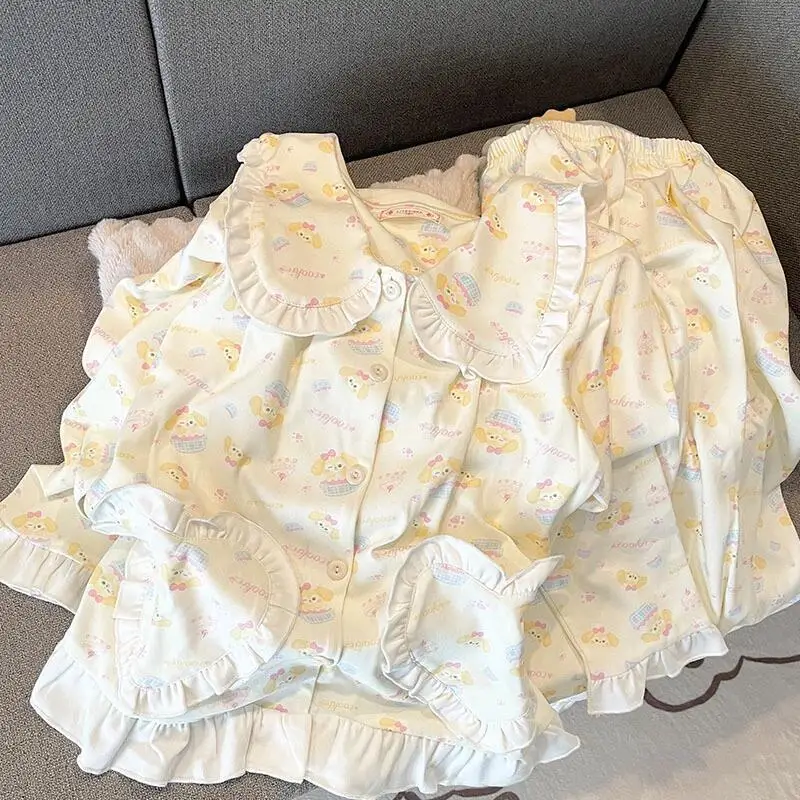 

cute pajamas Women's Spring autumn new model long sleeves pants leisure loose peter pan collar homewear girl Cotton suit