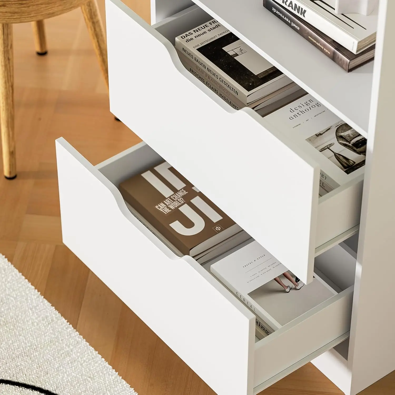 Bookcase With 2 Drawers, 63"" 3-Tier Bookshelf With Storage, 3 Shelf Bookcase With Adjustable Shelf, Modern Bookshelf, Open