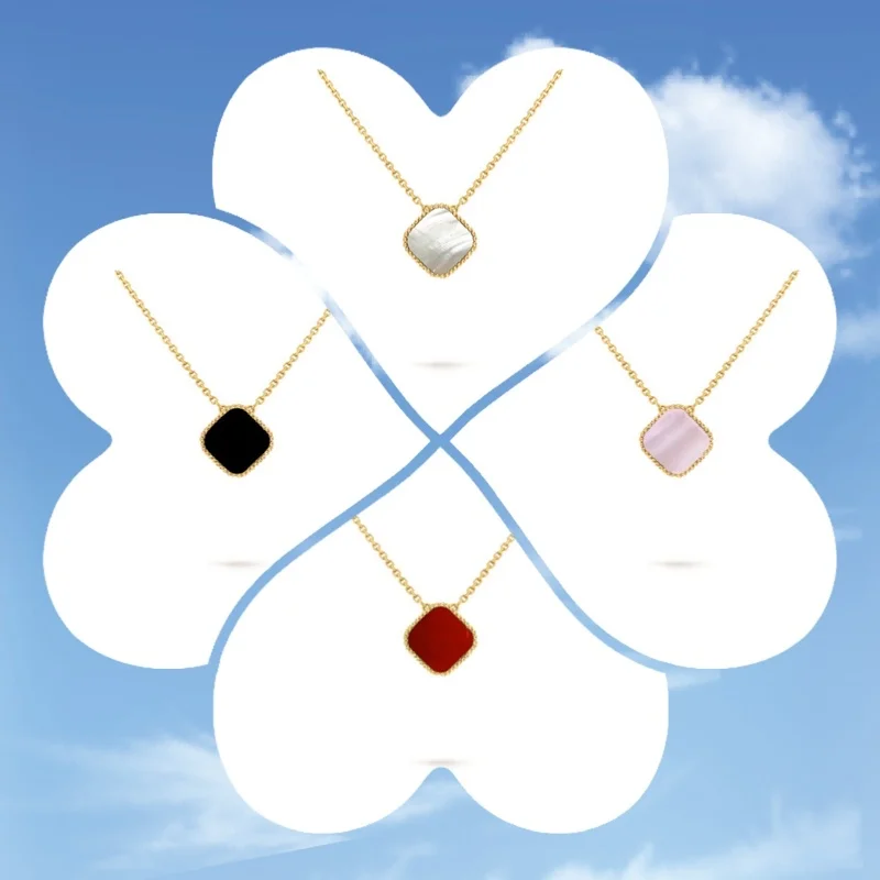 New High-Quality 925 Silver Clover Necklace Fashion Flower Shell Enamel Gold Plating Necklace Jewelr Suitable For Women And Man