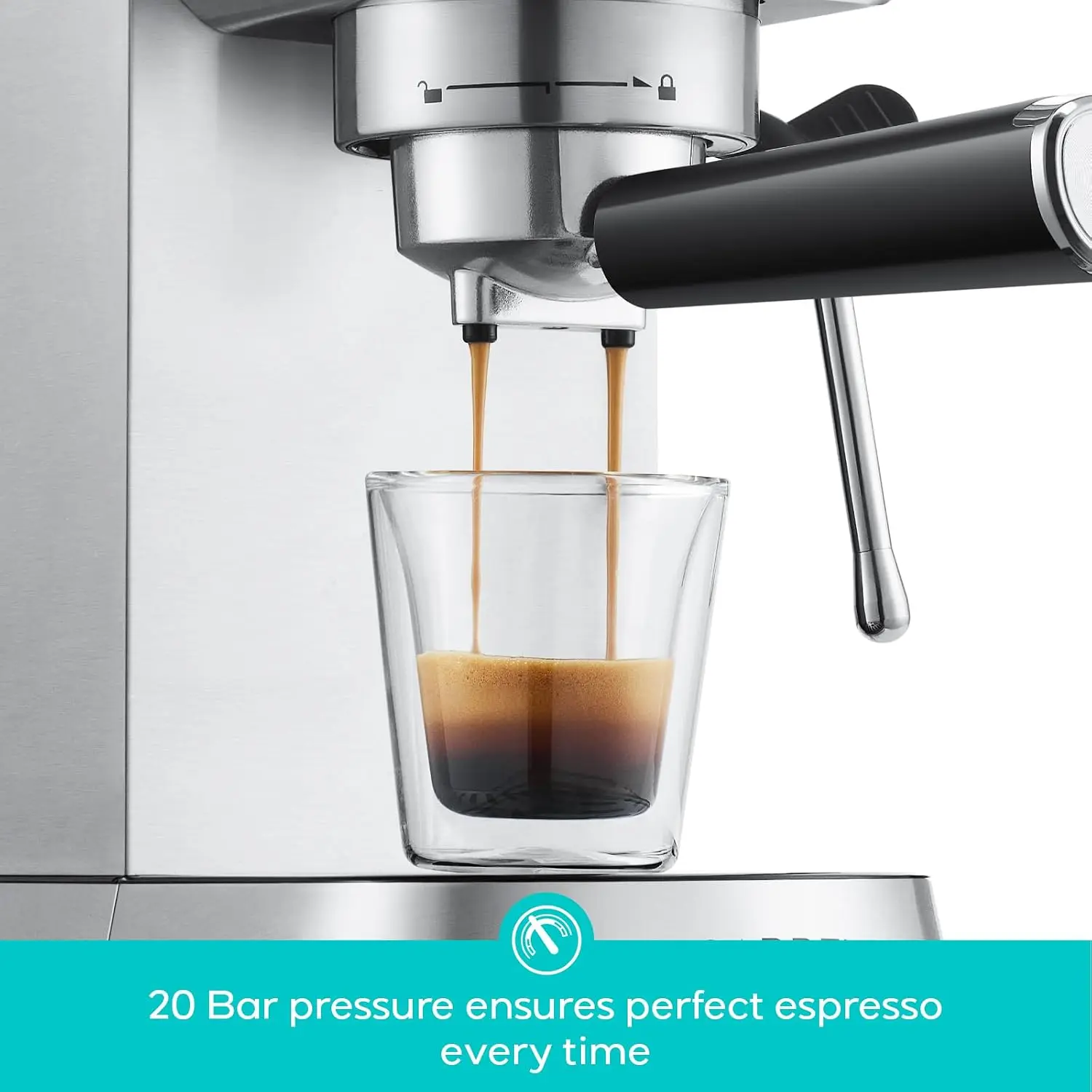 CM5418 Compact Espresso Machine with Milk Frothing Steam Wand | Stainless Steel, 20-Bar Pump, Built-in Pressure Gauge, Powerful