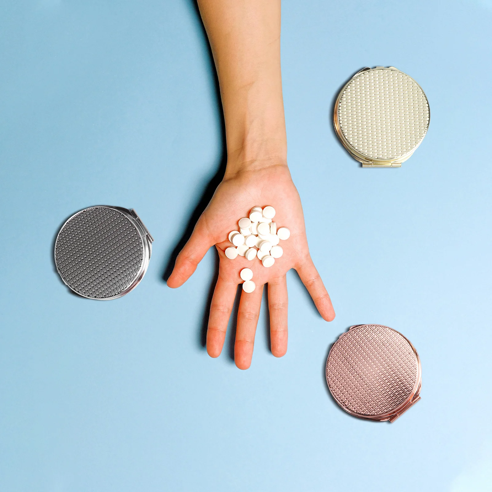 

3 шт., органайзер для хранения лекарств, зеркало, портативная герметичная коробка для таблеток, пылезащитный, влагостойкий, компактный чехол для путешествий