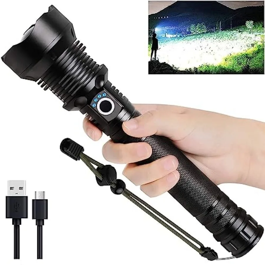 

Rechargeable LED Flashlights High Lumens, 99, 000 Lumens Super Bright Flashlight with 5 Modes and Waterproof, Powerful Handheld