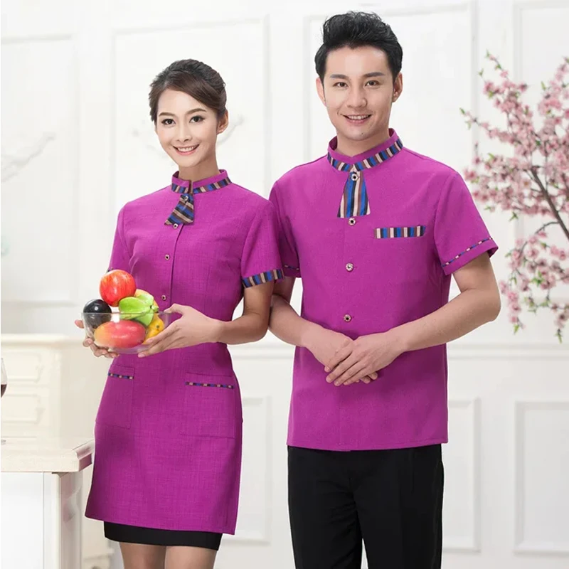 Summer Restaurant Waiter Uniform Women Cafe Kitchen Chef Uniform Bakery Work Wear Cooffee Shop Waitress Uniform Hot Pot Overalls