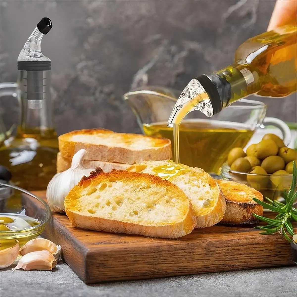 NEW Olive Oil Pour Spout Set for Dispensers - Leak-Proof, Adaptable to Various Bottle Sizes, Includes 8 Black Lid Caps