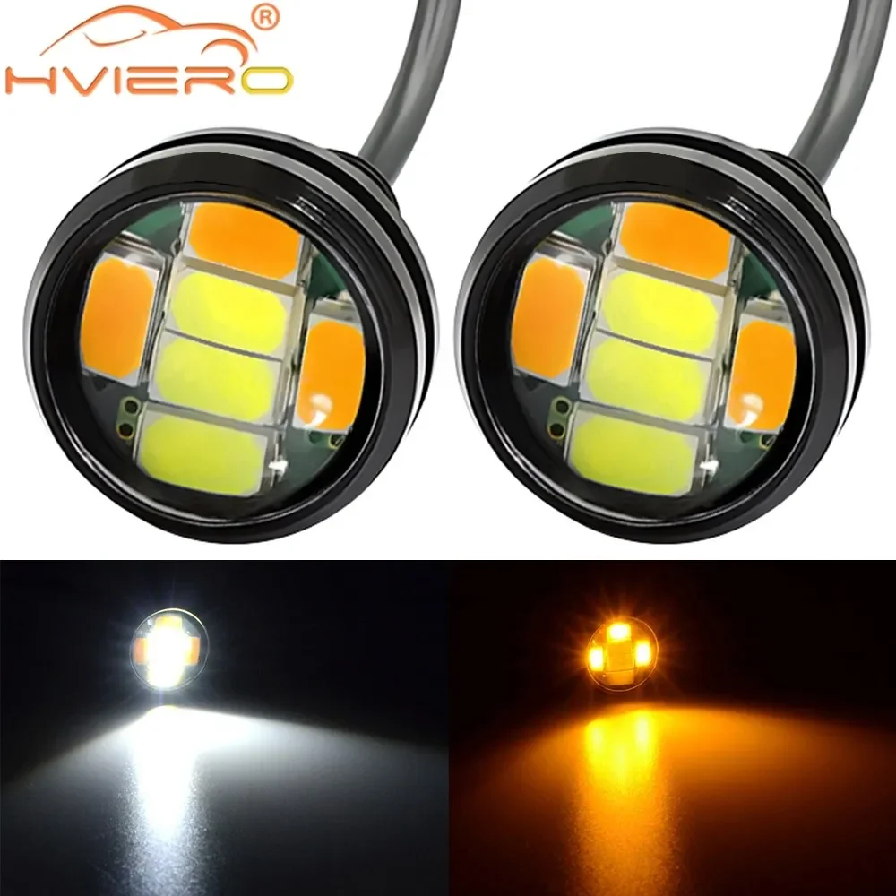 2X Car Daytime Running Light Dual Colors Eagle Eye LED Parking Tail Turn Signal Lamp Waterproof DC 12V 5730 6smd Bulbs Reversing