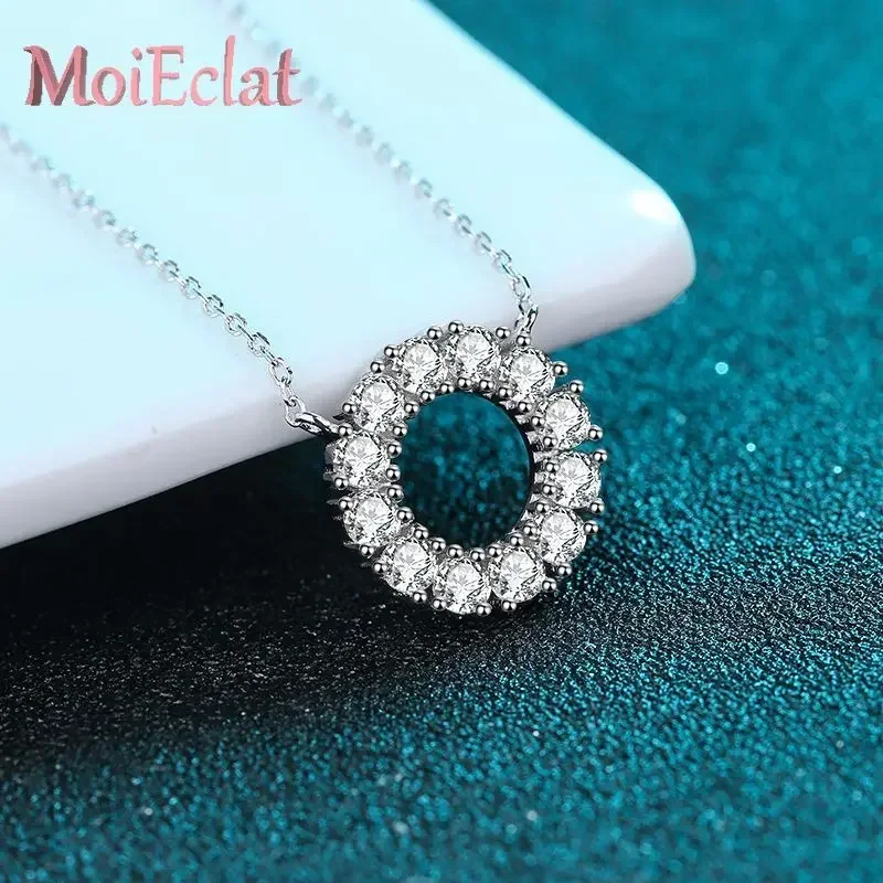 MoiEclat Store Platinum PT950 1.2ct Moissanite Necklace Circle Full of Diamond Pendants, Clavicle Chain Party Charm Jewelry