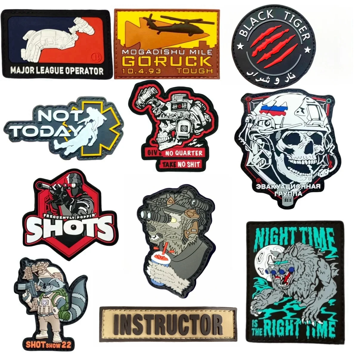 Taktyczna opaska na ramię Night Time Wolf Shots Shooting PVC Military Patches Hook&Loop Night Vision Skull Helmet Morality Backpack Badge