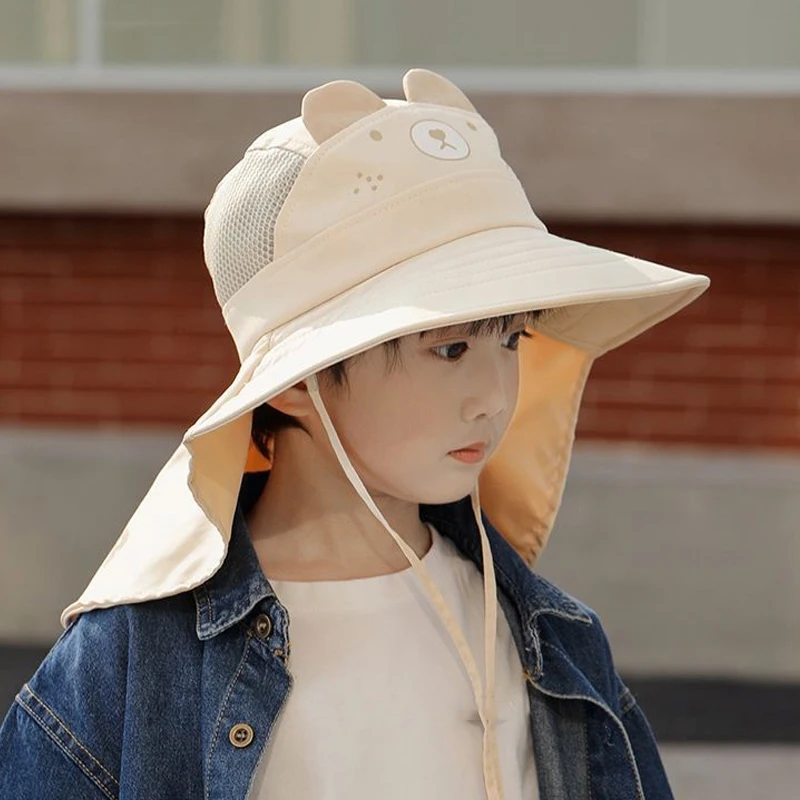 Children Sun Hat Summer Kids Outdoor Neck Ear Cover Anti UV Protection Beach Caps Kids Boy Girl Travel Flap Cap for Children