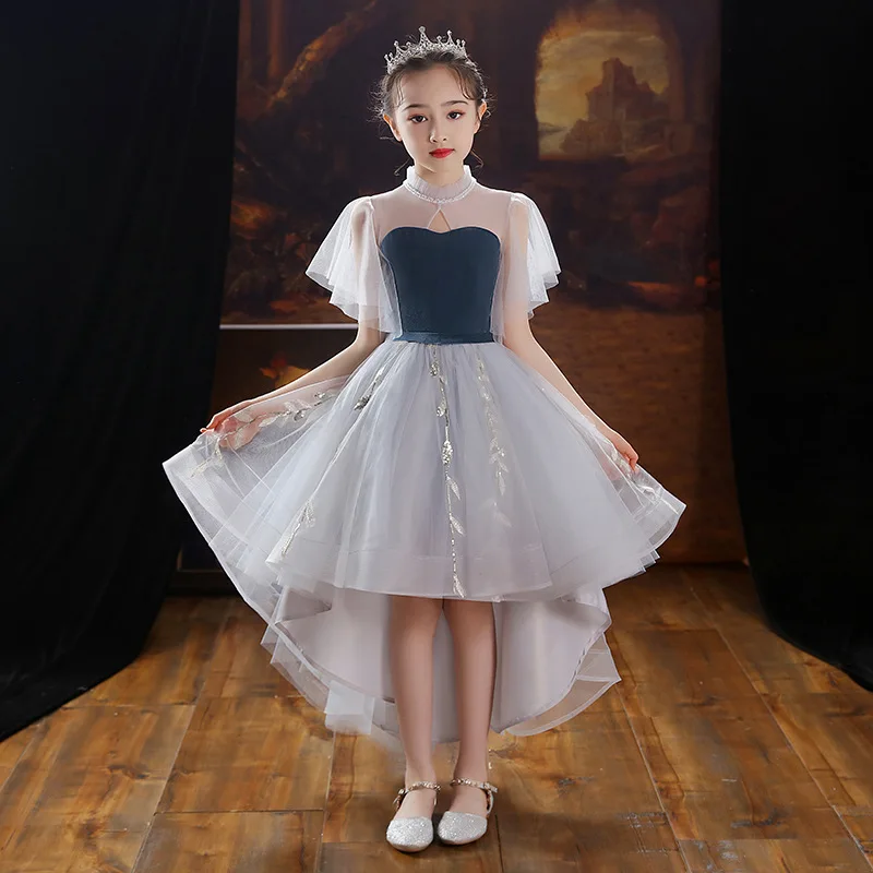 Little Girl Piano Perforance Dress Child Formal Party Princess Long Prom Dresses School Graduation Teen Girl Velvet Evening Gown