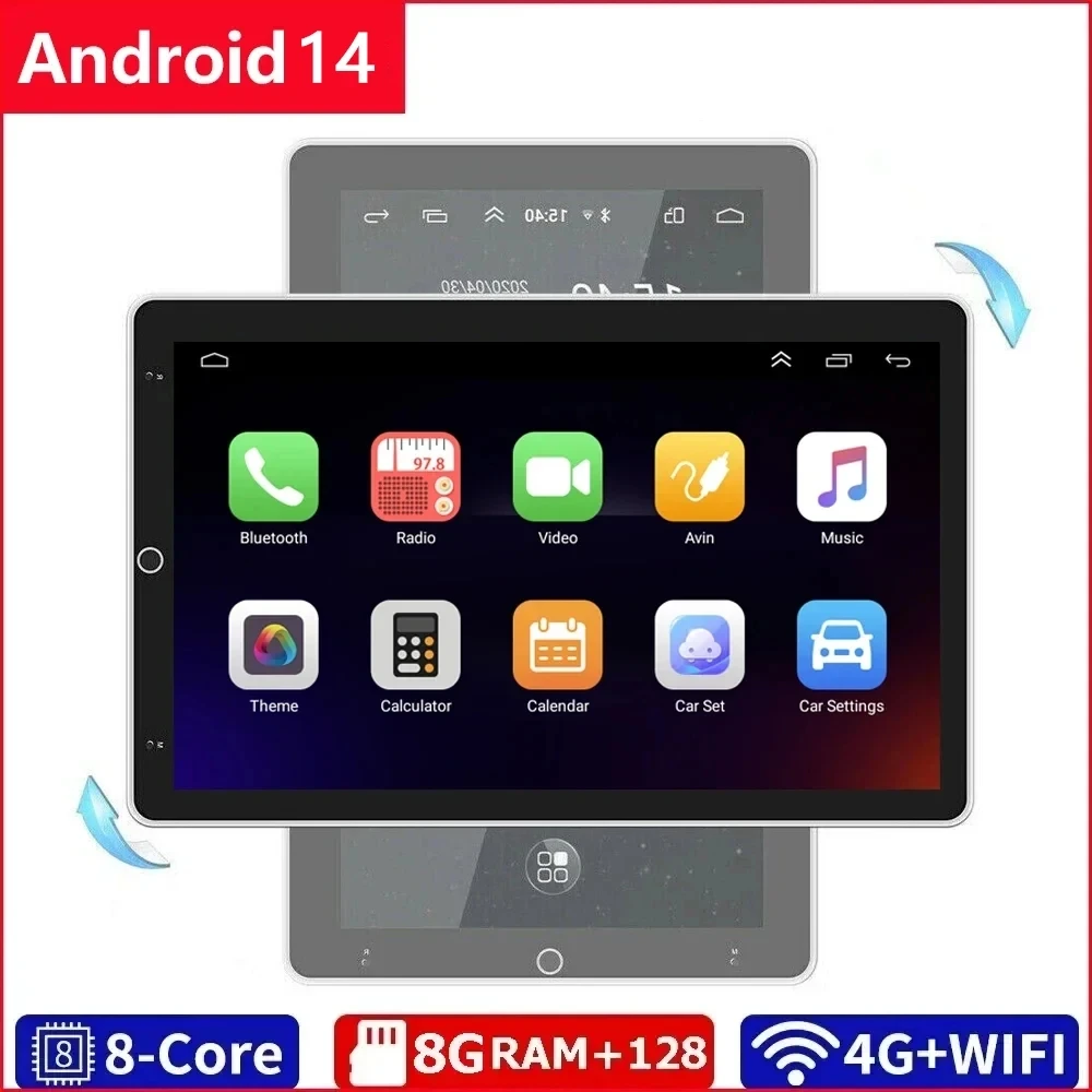 

Wireless Carplay 10.1" Car Stereo Universal 2 Din Android 14 Radio Rotatable Screen Multimedia Player Video Autoradio Audio DSP