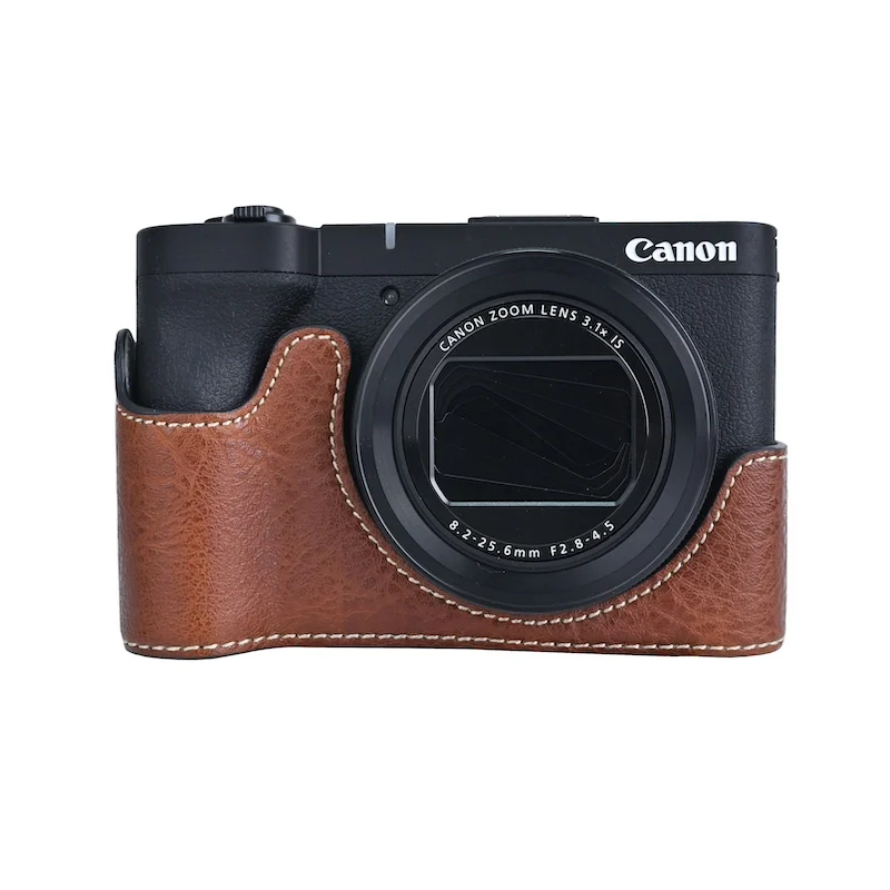 PU Genuine Leather Half Body Cover for Canon PowerShot V1 Litchi Skin Camera Half Case Battery Opening