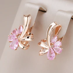 Kinel Hot Pink Natural Zircon English Earrings For Women Trendy 585 Rose Gold Color Vintage Wedding Party Fine Daily Jewelry