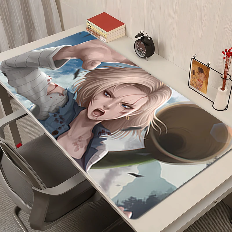 Alfombrilla de ratón, accesorios para PC de oficina, alfombrilla extendida con patrón de Anime, alfombrilla de escritorio antideslizante Dragon Ball Android 18, alfombrilla de goma para ratón, alfombrillas para juegos