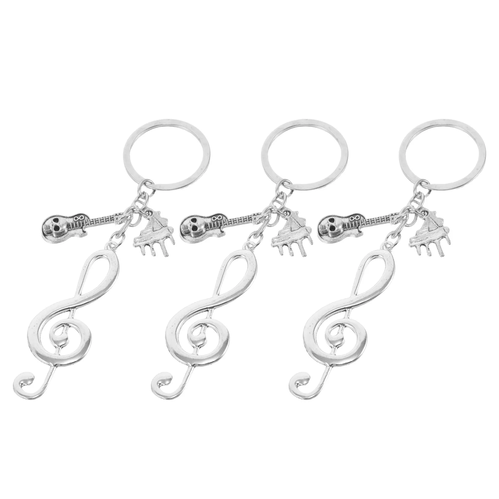 Lot de 3 porte-clés créatifs en métal avec notes de musique, guitare et piano, pour sacs à dos, sacs et clés, cadeaux musicaux pour hommes, femmes et amateurs de musique