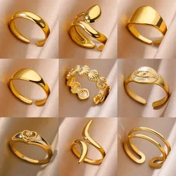 Stainless Steel Smooth Surface Shell Simple Geometric Ring for Women Gold Color Exquisite Personalized Open Ring Couple Jewelry