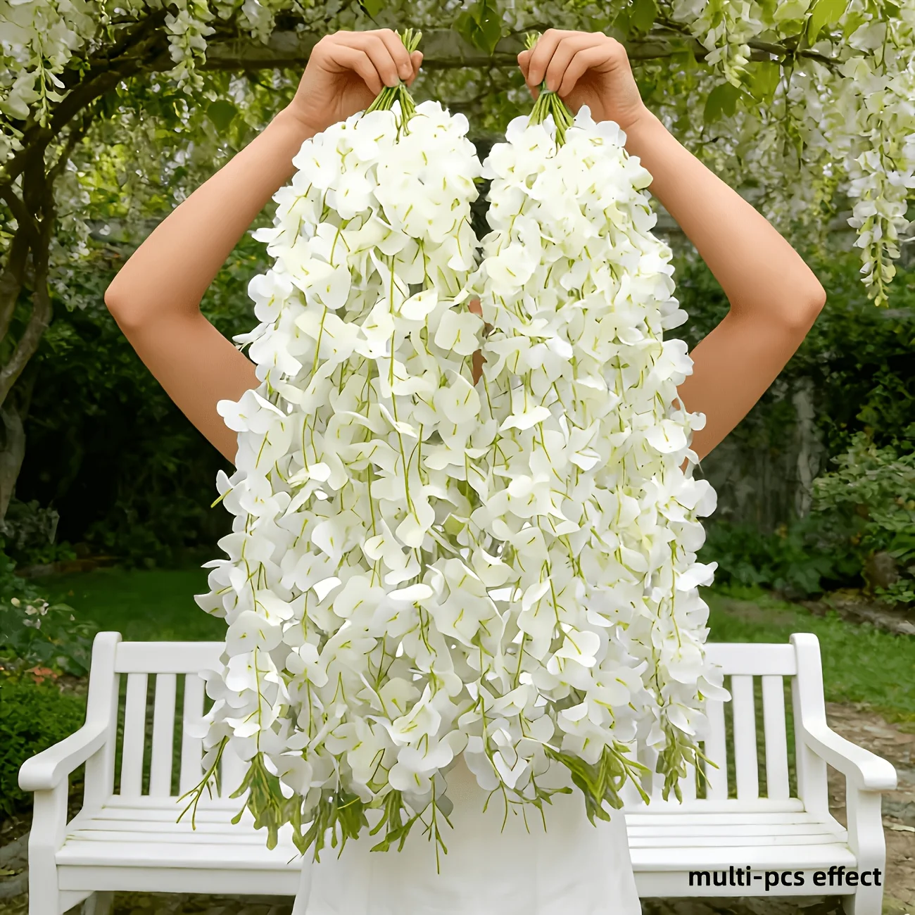 48 künstliche Glyzinienranken, künstliche Blumenranken für Innen- und Außendekorationen/weiß, geeignet für Hochzeitsdekorationen, Bögen, Gärten, Terrassen, Deckendekorationen, Rankgitter-Dekorationen, Deckendekoration – Detail 7
