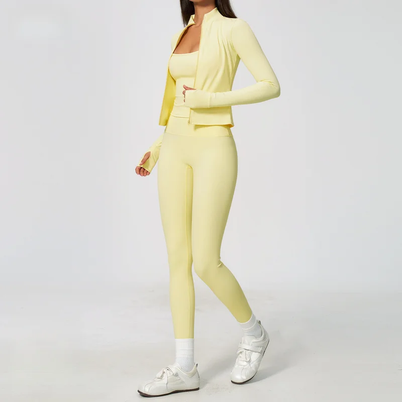 2026 Nude Feel Yoga Outfit For Women Pilates Training Outfit women's 3-piece Sets Breathable Slim Fit Solid Color Yoga Outfits