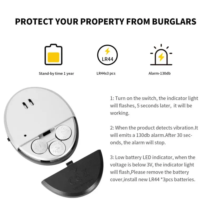 Sensor de vibración inalámbrico para puerta y ventana, sistema Detector de seguridad para el hogar, 130dB