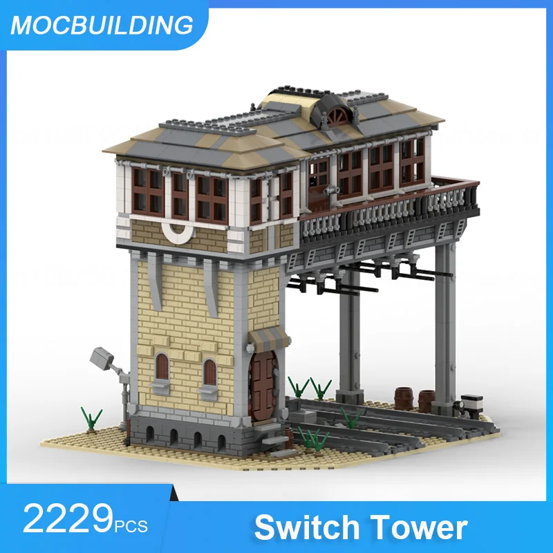 Moc blocos de construção estação ferroviária passageiro carro sinal torre modelo transporte exibição arquitetura coletar brinquedos natal presentes