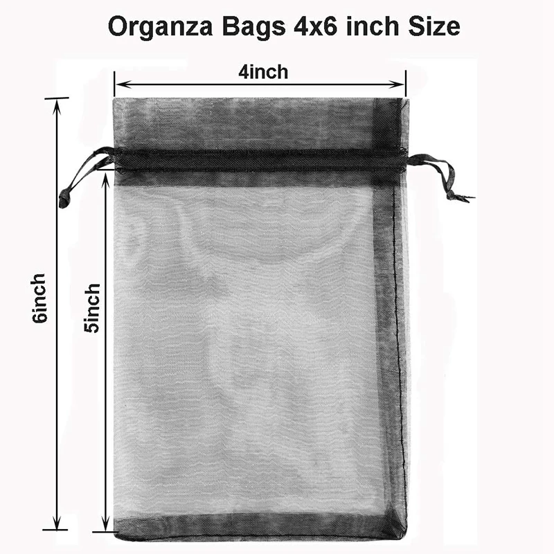 ジュエリー、ギフトバッグ、砂糖バッグ、トライアル用のブラックオーガンザバッグ