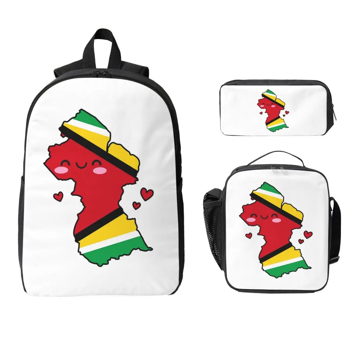 

Guyana Flag Map Smile With Love Backpack Student BookBag School Bag Computer Shoulder Bags 3ps Insulated Lunch Bag Pencil Case