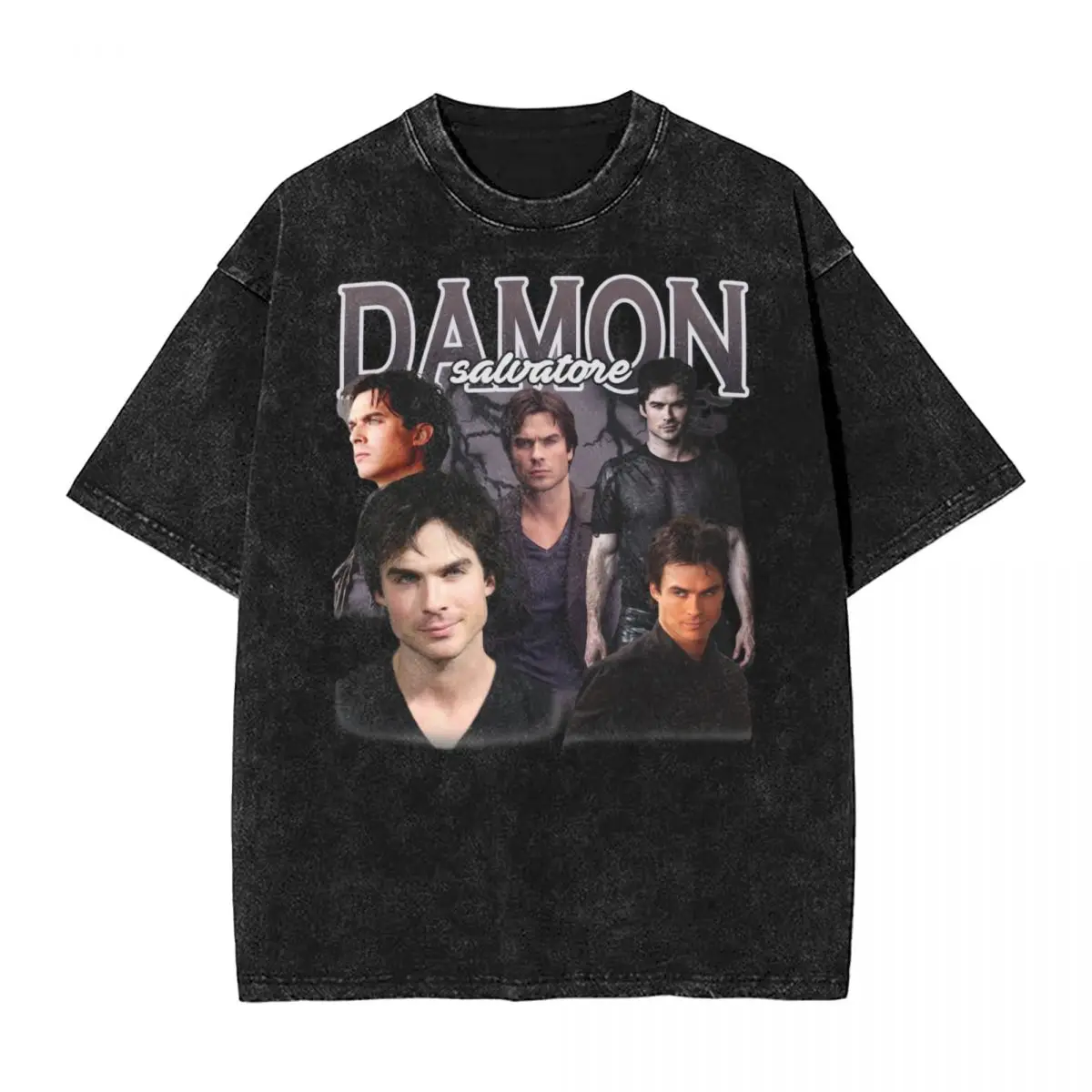 Magliette lavate damomo Salvatore Hip Hop Vintage T-shirt Oversize The Vampire Diaries Ian Somerhalder Streetwear uomo donna Tees