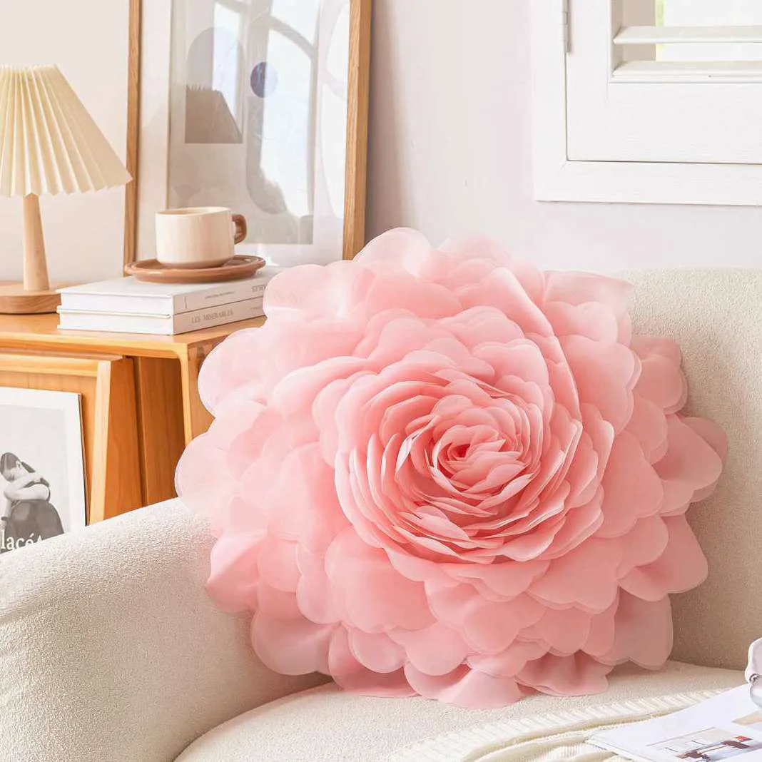 Princess 3D Organza Flower Pillow Cover,European Light Luxury Bedroom Headboard Cushion,Bay Window Pillow,Decoration Ornament