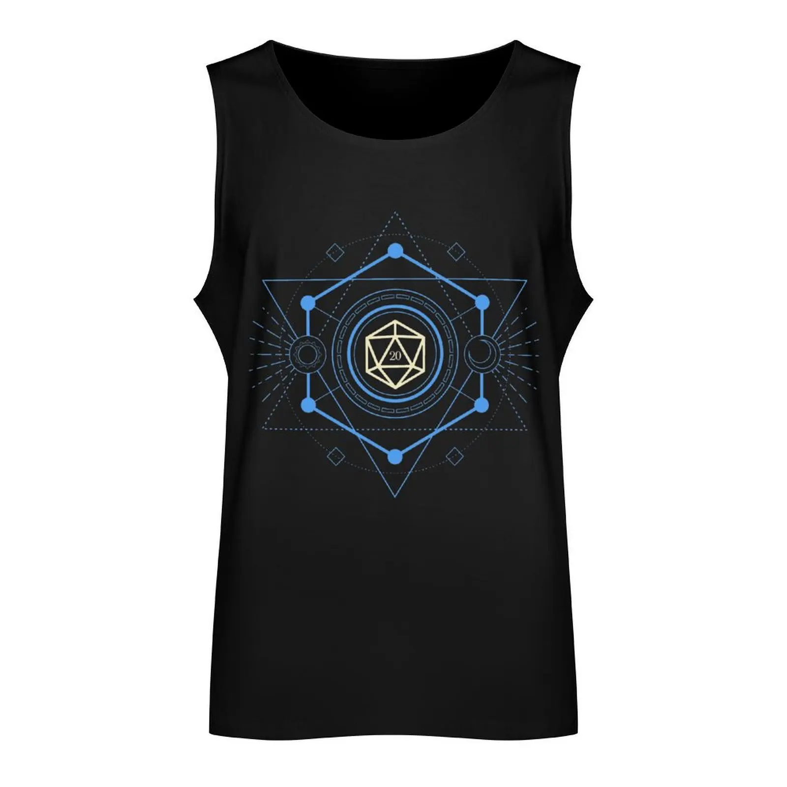 Geometric Minimalist Blue Polyhedral D20 Dice Tabletop RPG Tank Top Body man gym accessories men