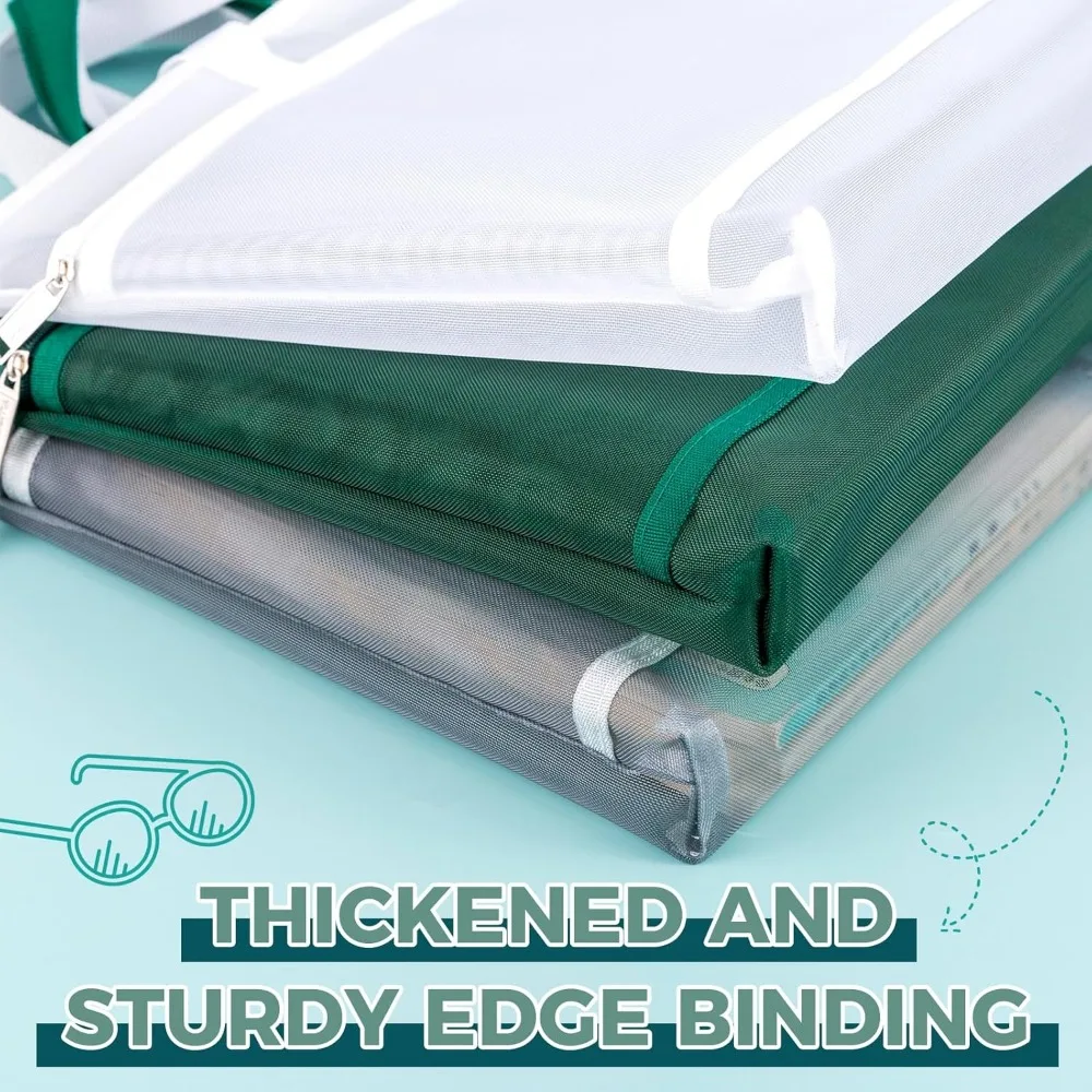 Pendancy Mesh Zipper Pouch A4 Size, Large Double Pocket Lightweight Nylon Transparent File Bag with Handle, 11x13.8 in Foldable