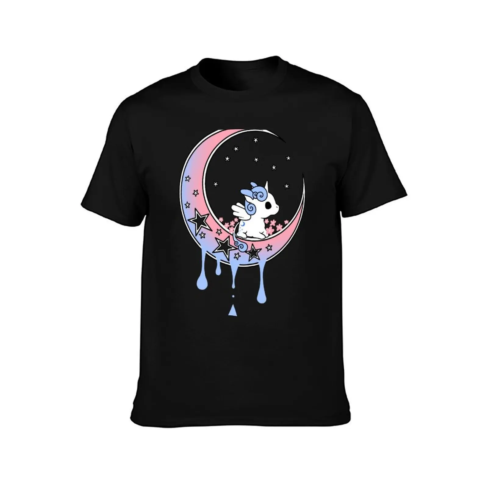 Dreamy Unicorn - Starbright Dripping Moon T-Shirt, Summer Casual Cotton Tee, Oversized Streetwear Tops, Vintage Graphic Print