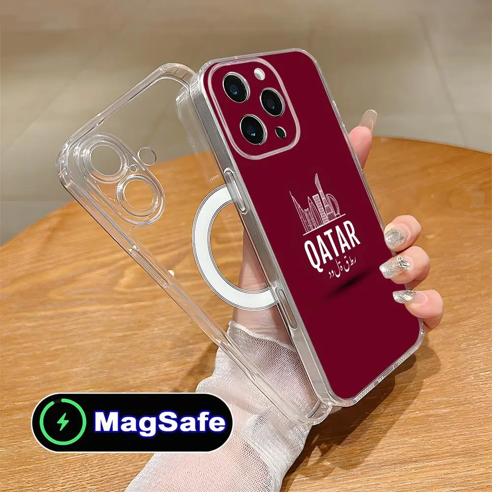 

Чехол для мобильного телефона с флагом Катара для iPhone 17, 16, 15, 14, 13, 12, 11 Air Pro Max Plus Mini Magsafe, прозрачный красочный чехол, роскошный