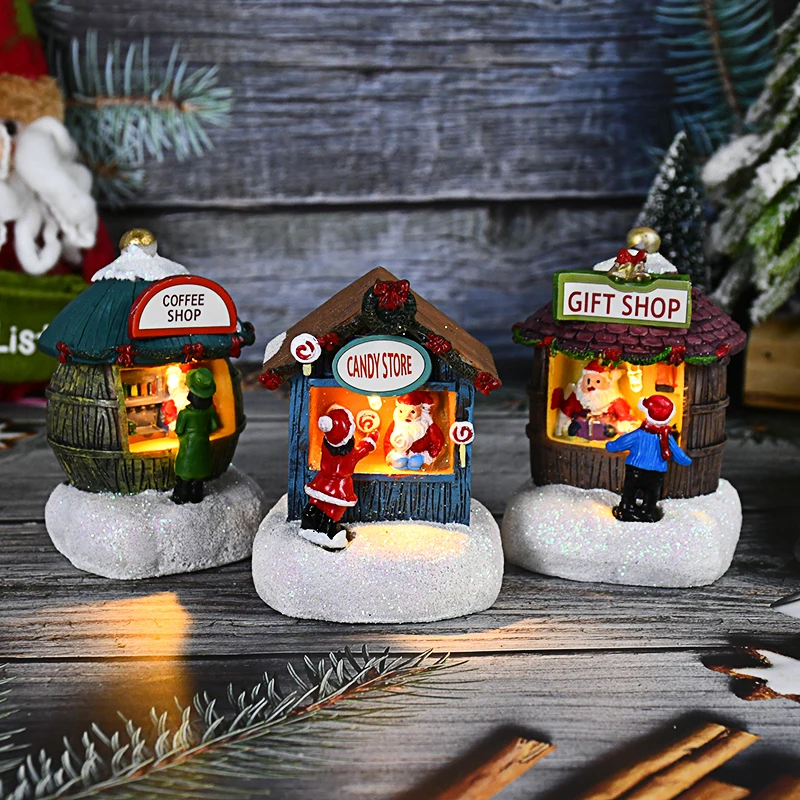 

Christmas LED Houses Ornaments Santa Claus Snowman Glowing Ornaments Chirtmas Home Desktop Decor Navidad New Year Party Gifts